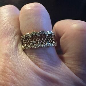 PANDORA Shine 18K Gold Over Silver CZ Honeycomb Lace Ring Sz 7 pre-loved